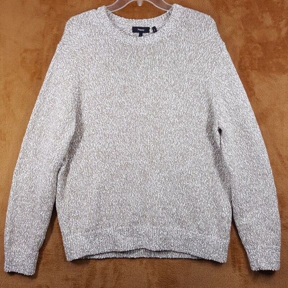 THEORY Sweater Mens XL Tan Pullover Crew 100% Cotton Chunky Knit MAUNO $325 - Picture 2 of 10